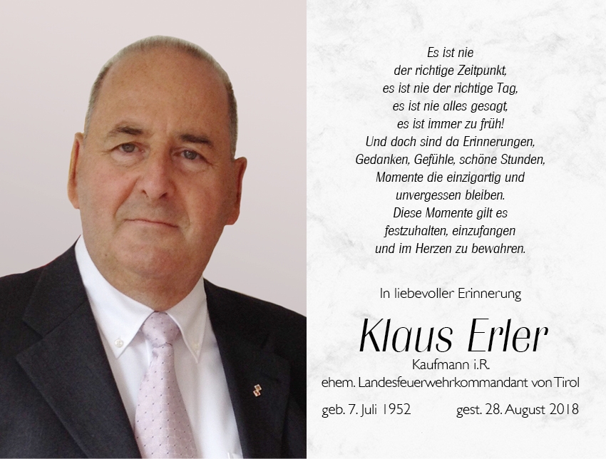 Ehrenmitglied und Landesfeuerwehrkommandant a.D. Klaus Erler verstorben